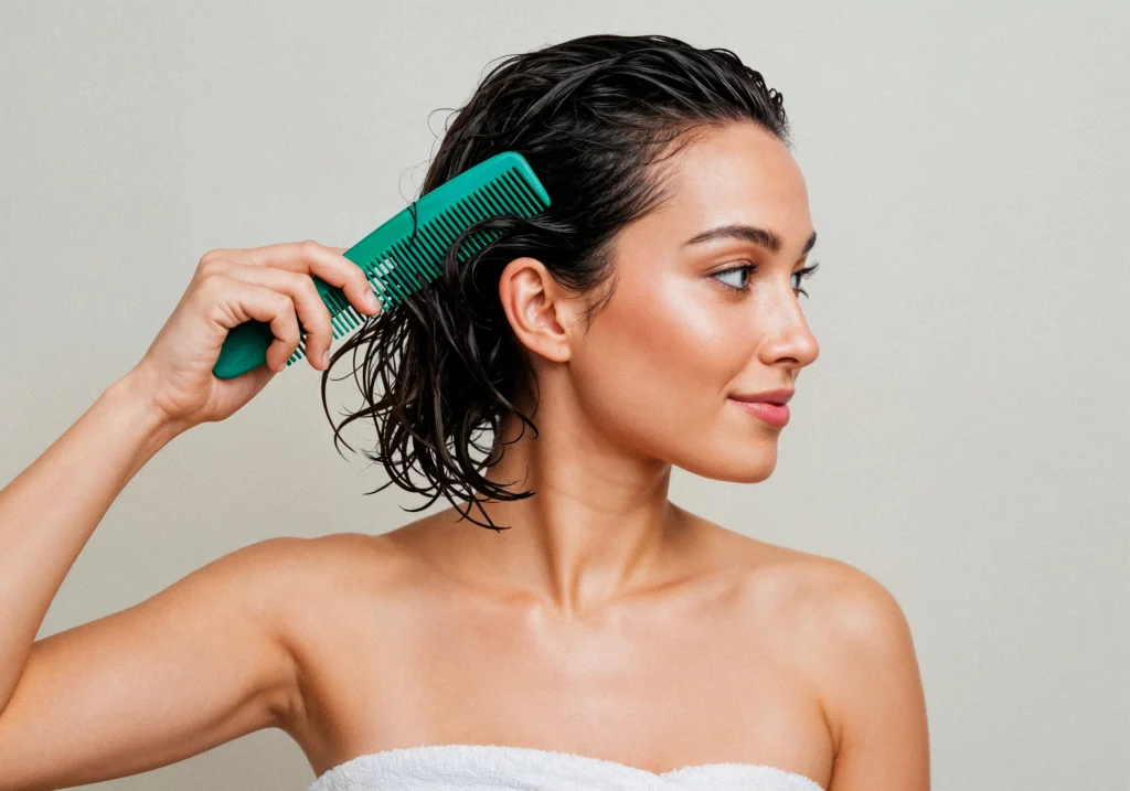 donna pettina capelli bagnati